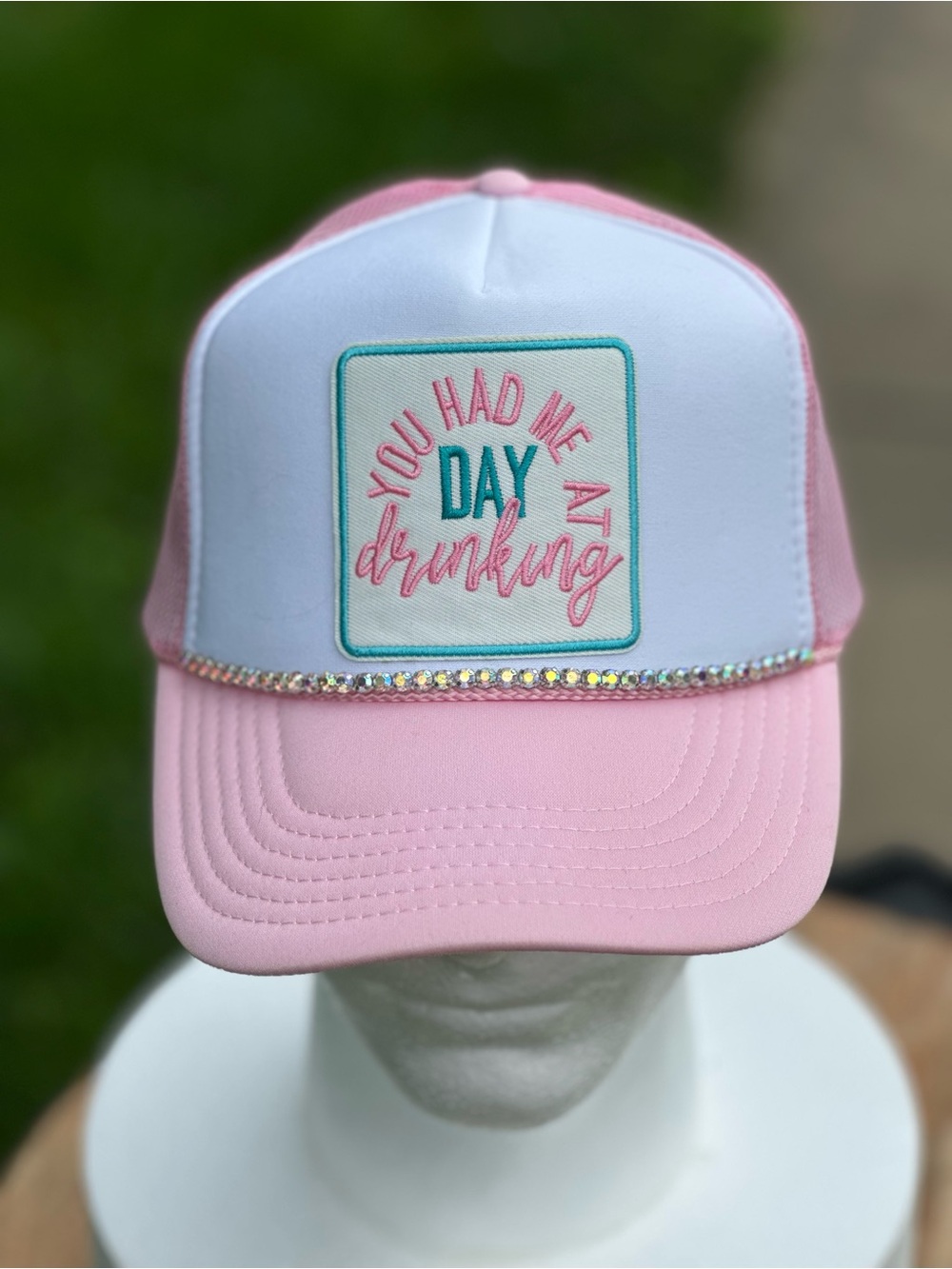OTTO Pink & White Trucker Hat with Rhinestone Band